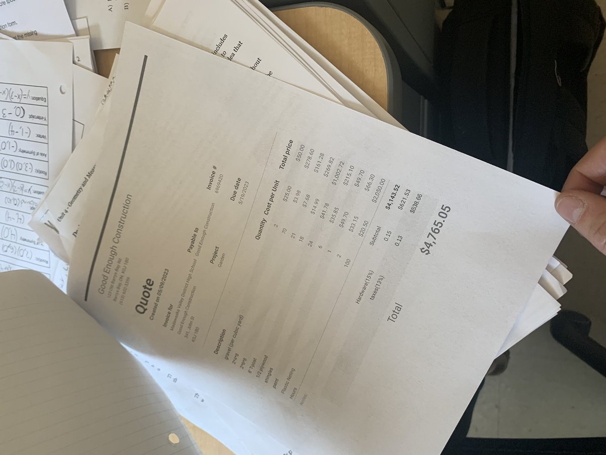 Here is math and learning in real life <a href="/MVDHS/">Madawaska Valley DHS</a> Ss has to design and cost out a garden shed. This group went above and beyond and built a garden shed for our school! They must know I love school gardens! When I asked them about the math involved…🤯These kids GOT it! @RCDSB