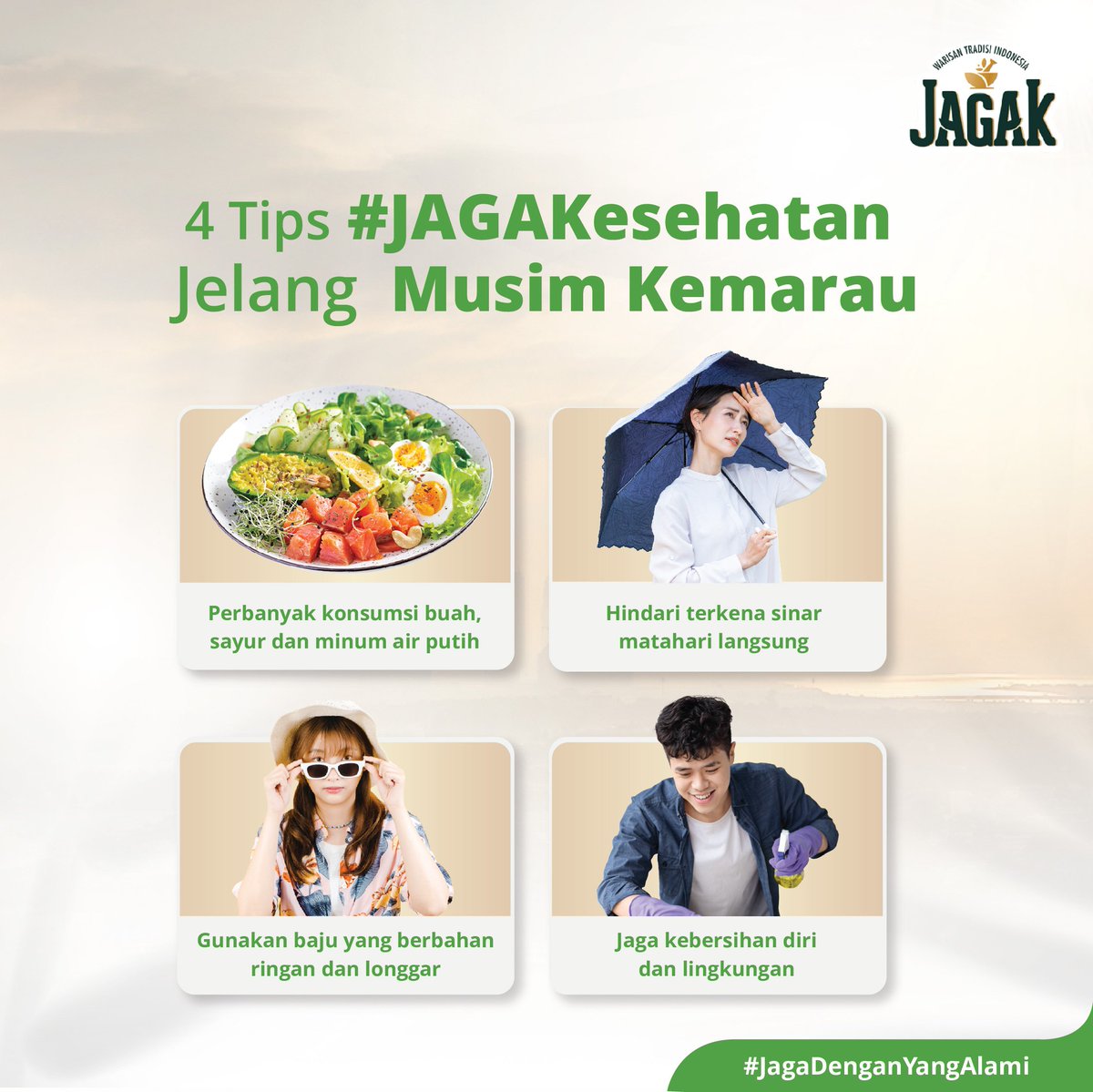 jagak_id's tweet photo. Memasuki musim kemarau, jangan sampai kesehatanmu menurun, JAGAK Friends. Simak tips berikut ini yuk, dan tetap sedia JAGAK supaya daya tahan tubuh tetap terjaga di cuaca kemarau sekalipun!
#AntiPegalLinu #TemanSehat #MinumanHerbal #JagakOT #MinumanKesehatan https://t.co/OgKox6ESS2