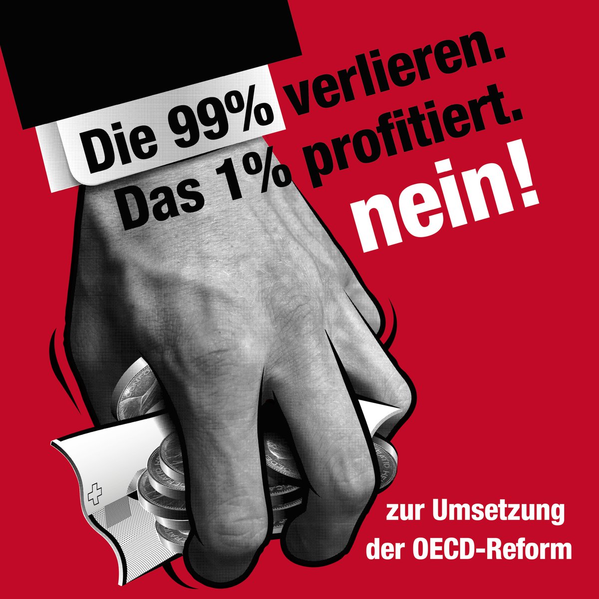 Die bürgerliche Umsetzung der #OECD-Reform führt dazu, dass Kantone wie Zug ihre Steuern für Reiche weiter senken können. Damit verschiebt sich der schädliche #Steuerwettbewerb einfach leicht - verlieren tut trotzdem die Bevölkerung. Das Geld muss an die 99%!

Nein am 18. Juni!