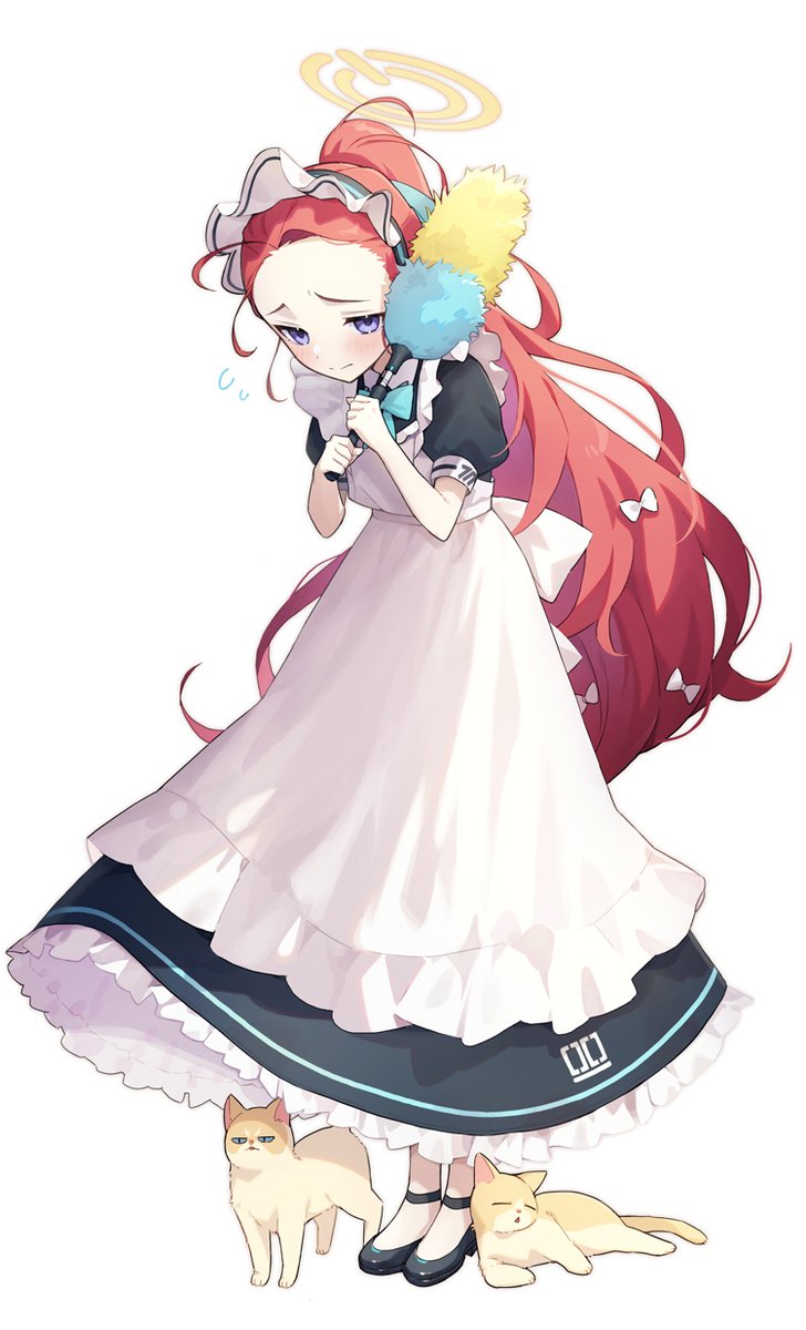 1girl maid apron long hair red hair solo halo  illustration images