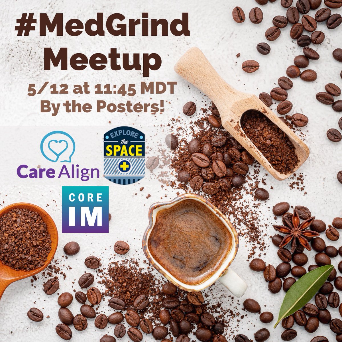 #MedGrind Meetup TODAY at 11:45A by the posters Come through! #SGIM23 It's ok if you don't have coffee, bring hugs, make a NEW friend and take a selfie! 🤗