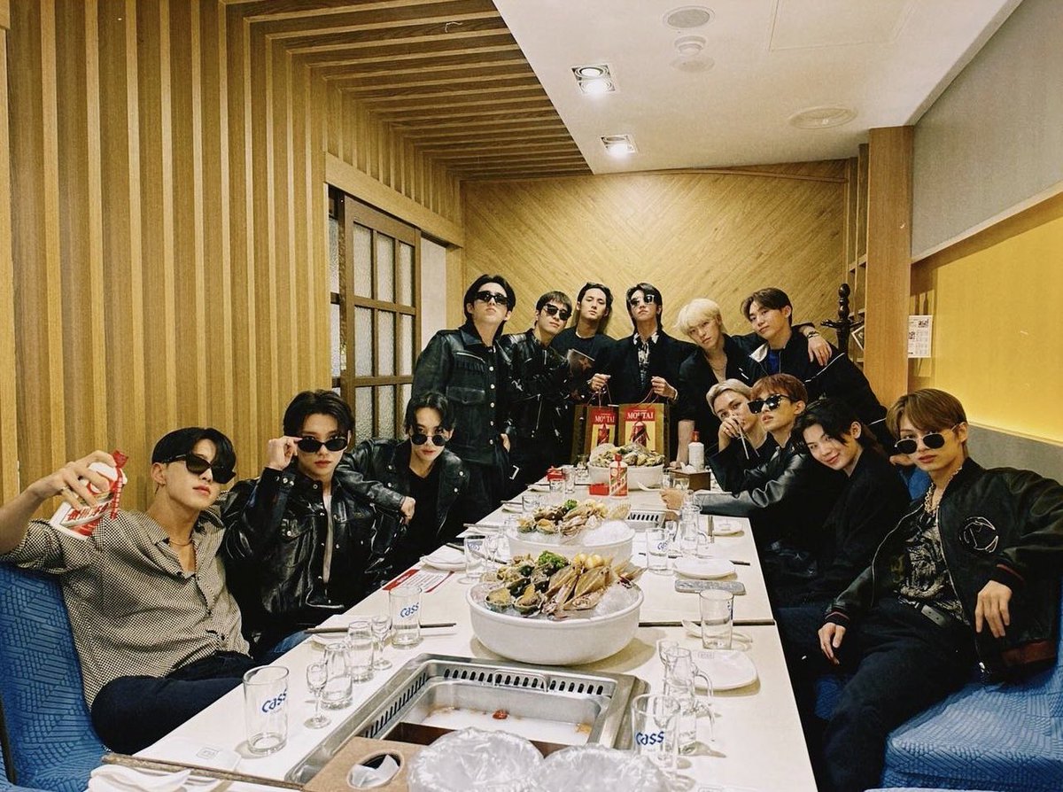 miwon17_'s tweet photo. Jeonghan said for their regular monthly meeting the dress code was originally just "Black" but then it got upgraded a lot &amp; in the end became this..lol https://t.co/QjzyCT1MoL
