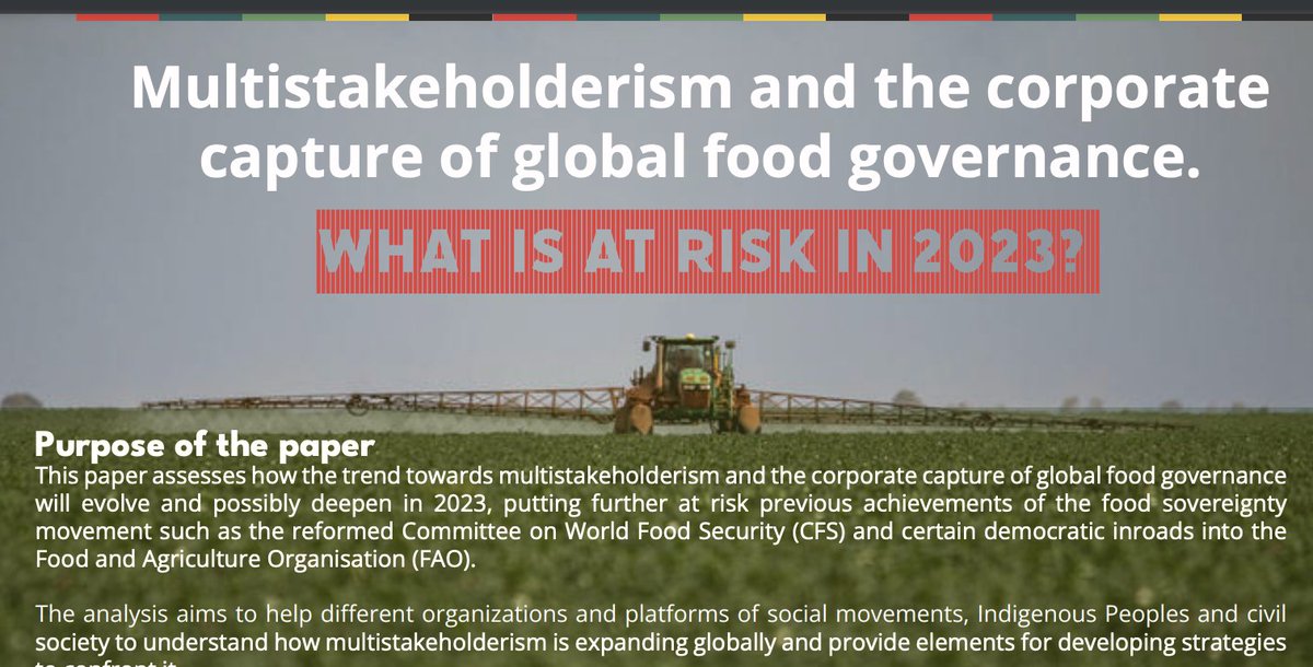 SID_INT's tweet photo. Read a new report that highlights how multistakeholderism and corporate influence may deepen in 2023, potentially putting at risk achievements of food sovereignty movement, the reformed @UN_CFS and @FAO
https://t.co/HnIL6cWCb0

#FoodSystems4People #CorporateCapture #CSIPM https://t.co/u125FUetnv