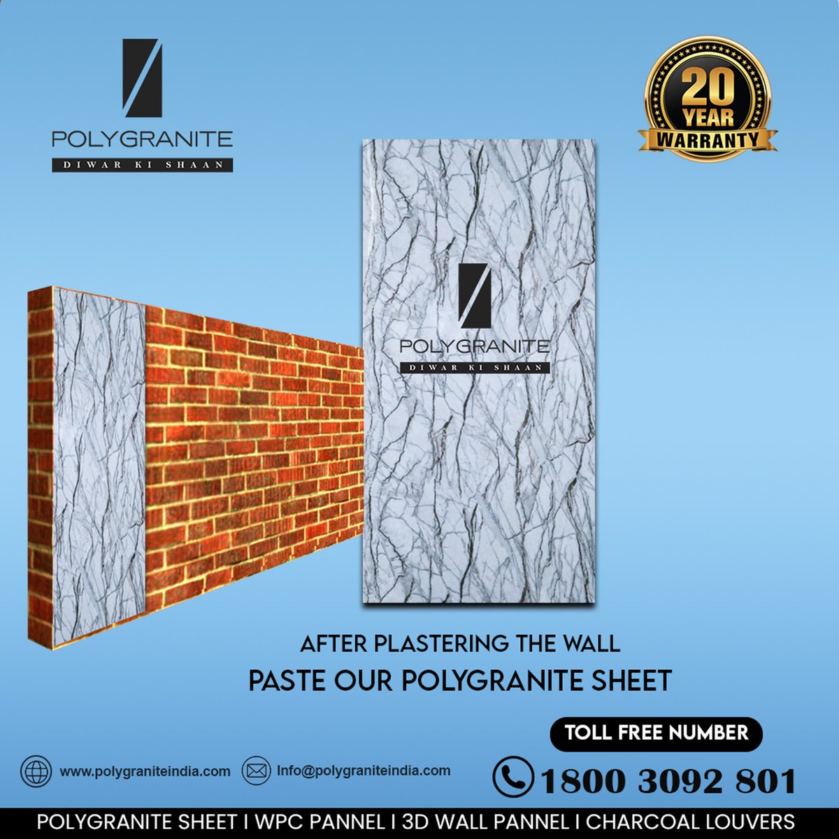 Polygranite_In's tweet photo. Transform your walls with ease using #PolygraniteSheets! After plastering your wall, simply paste our high-quality #polygranitesheet for a seamless and durable finish. Our sheets are easy to install and provide a cost-effective solution for all your wall decoration needs. https://t.co/RjvzrBHGup