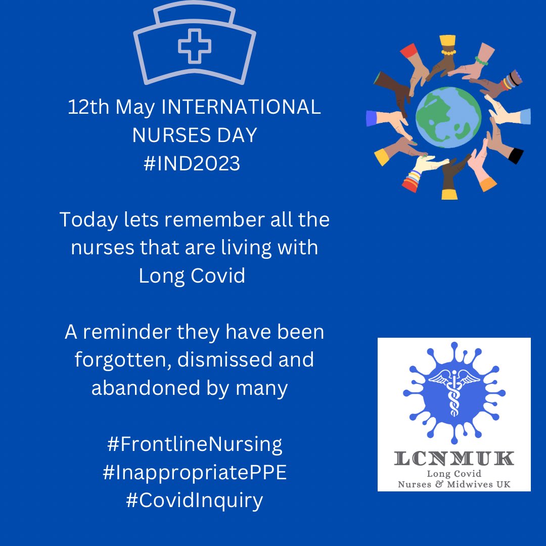 Please remember us today 💙🌈

#InternationalNursesDay2023 #InternationalNursesDay #IND2023 #nurses #NursesDay #NHS #PPE #CovidInquiry 
#LongCovid #MECFS #MECFSAwarenessDay