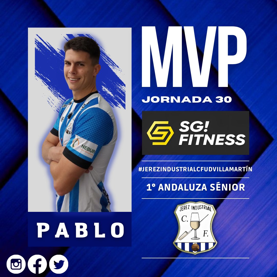 JerezInd_CF's tweet photo. •MVP/MEJOR JUGADOR DEL PARTIDO•🔵⚪

#Jornada30

➡️Patrocinado por SG Fitness Jerez 

¡Gracias por su colaboración! 💙🤍

#JICF #Temp2223 https://t.co/ttviwvbEs4