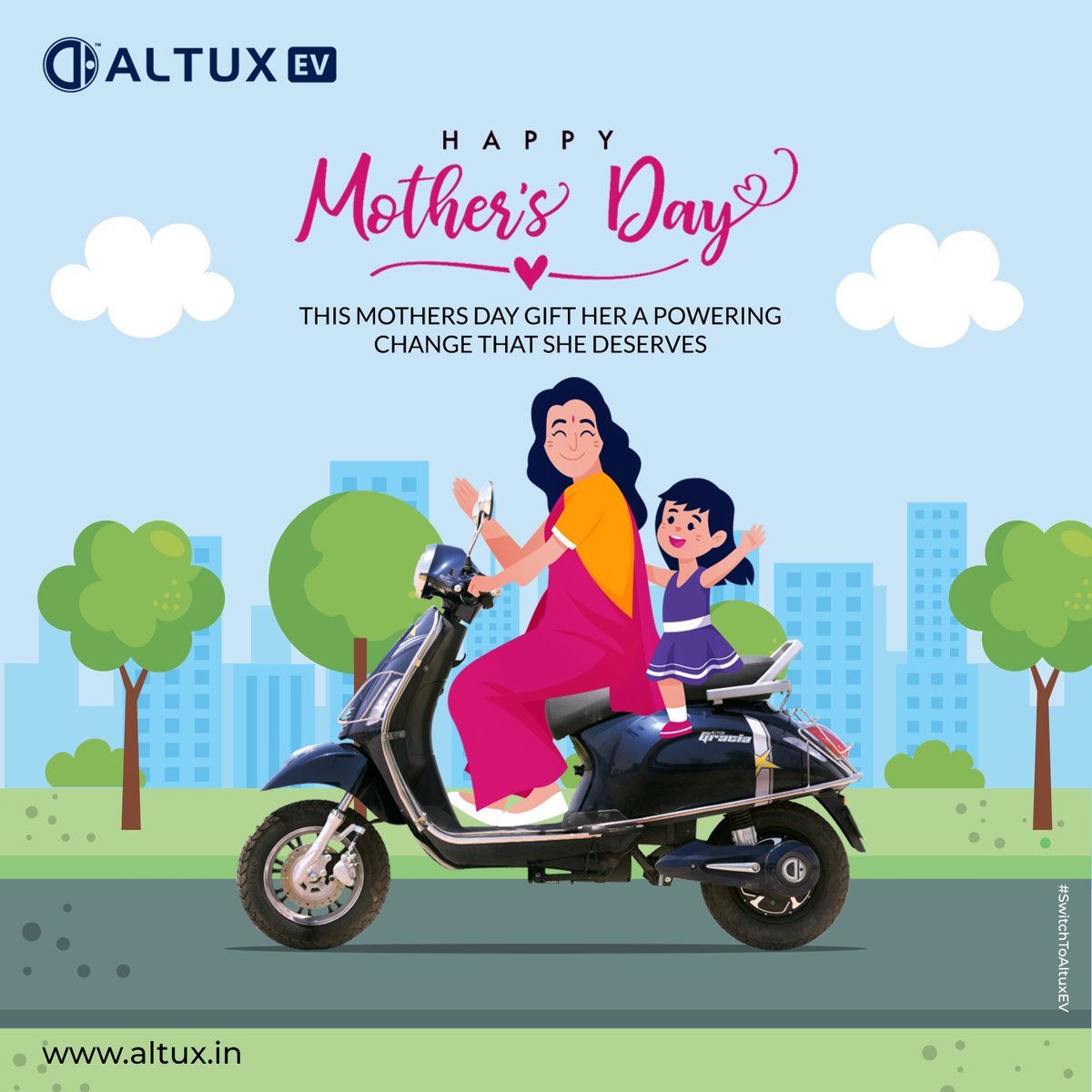AltuxEV's tweet photo. This Mother's Day gift her a powering change that she deserves.

Happy Mother's Day

ALTUX EV
🌐 https://t.co/8W89cjdgKk
.
.
.
.
.
#altuxelectric #gogreen #altuxscooter #ev #altuxmuscular #altuxalbelia #altuxgracia #MothersDayGift #mother #HappyMothersDay #Mom #MothersDay2023 https://t.co/sLWh6FEfLf