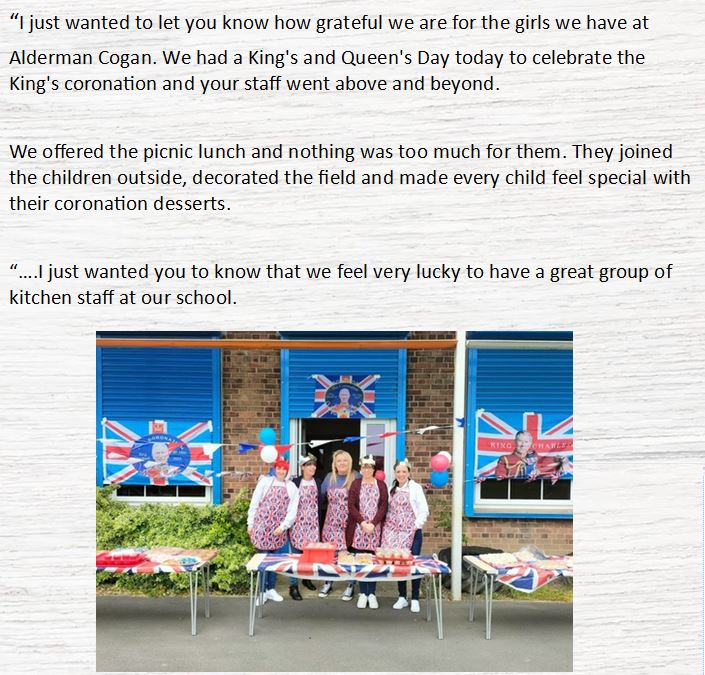 1 week on from our celebrations for the Kings Coronation, we are reflecting on the amazing efforts our teams went to to help our schools celebrate. Thank you for the lovely feedback from Alderman Cogan CofE Primary School <a href="/eboractrust/">Ebor Academy Trust</a> <a href="/_HutchisonCater/">Hutchison Catering</a> <a href="/saraexley/">Sara Exley 👩‍🍳</a>