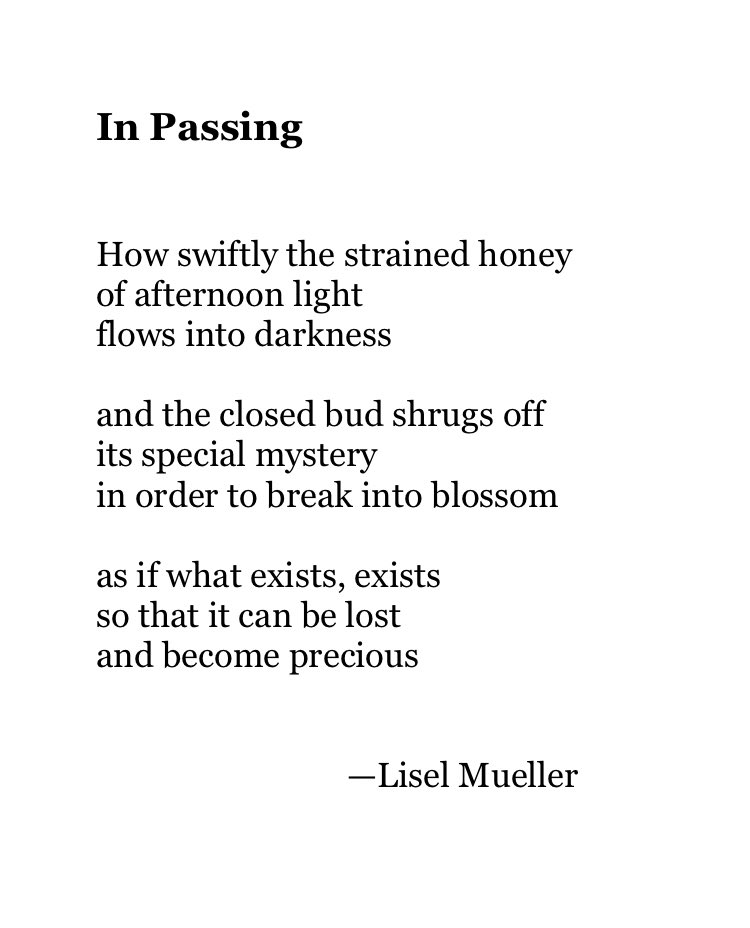 Today's Poetry Thread: IMPERMANENCE Here's a beauty by Lisel Mueller. Feel free to add poems.