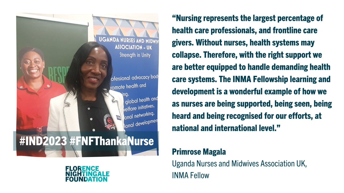 Florence Nightingale Foundation (@fnightingalef) on Twitter photo Thanks to all our amazing nurses this #IND2023, including <a href="/Primrosemagala/">Primrose Magala</a> from the Uganda Nurses and Midwives Association UK.
florence-nightingale-foundation.org.uk/support-us/tha…
#FNFThankaNurse Thanks to all our amazing nurses this #IND2023, including <a href="/Primrosemagala/">Primrose Magala</a> from the Uganda Nurses and Midwives Association UK.
florence-nightingale-foundation.org.uk/support-us/tha…
#FNFThankaNurse