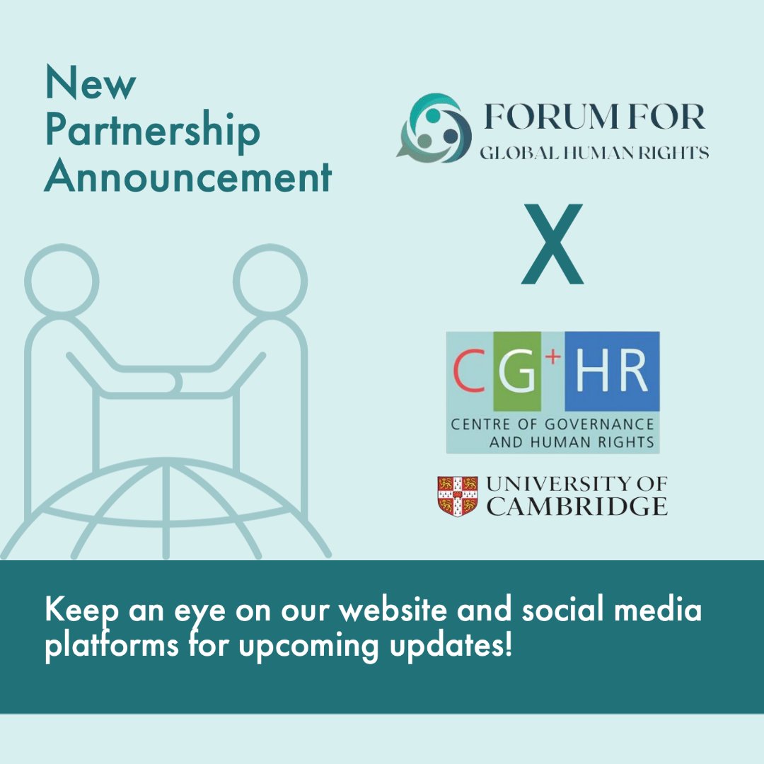 ForumGlobalHR's tweet photo. 🚨Announcement: New Partnership!🚨

Exciting news from Cambridge! FGHR is delighted to partner with @CGHR_Cambridge, in our mission to reinvent the space of human rights practice and advance the cause of justice and equality for all. #humanrights #collaboration #partnership https://t.co/d8wIhGCfn5