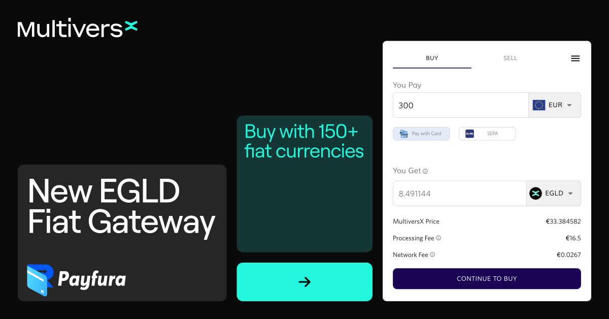 Multiversᕽ (@multiversx) on Twitter photo New $EGLD onboarding option via the US-based payfura.com 🇺🇸
Backed by <a href="/ycombinator/">Y Combinator</a>, the platform offers fiat on-ramp for over 150+ local currencies.
Now available on buy.multiversx.com, the Payfura website and its enabled global payment widgets. New $EGLD onboarding option via the US-based payfura.com 🇺🇸
Backed by <a href="/ycombinator/">Y Combinator</a>, the platform offers fiat on-ramp for over 150+ local currencies.
Now available on buy.multiversx.com, the Payfura website and its enabled global payment widgets.