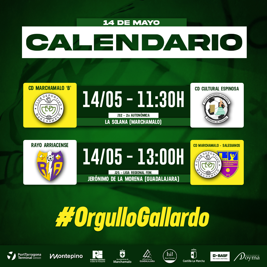 ⚽️¡CALENDARIO DEL FIN DE SEMANA!⚽️

1️⃣ EQUIPO FILIAL:

📅 14 mayo
⏰ 11.30h
📍 La Solana
🆚 CD Cultural Espinosa

2️⃣ EQUIPO FEMENINO:

📅 14 de mayo
⏰ 13.00h
📍 Jerónimo de la Morena
🆚 Rayo Arriacense

#OrgulloGallardo #123CD