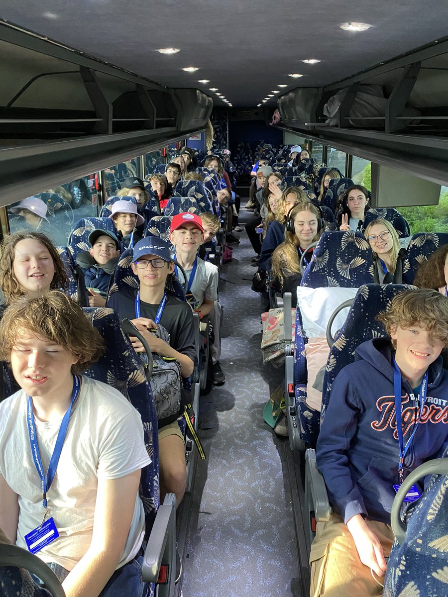 CodyAle's tweet photo. Bus 5 last day!! We are tired, but still smiling! Kids did great getting themselves fed, packed, cleaned, and checked out of the hotel! Arlington National Cemetery, here we come!! See y’all late tonight! @2023smsdc https://t.co/ggzmjwRV0T