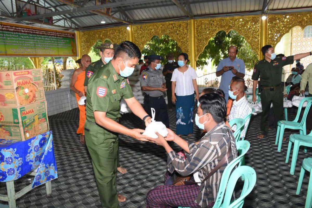 MoeSatKhinn's tweet photo. Residents of Laputta district, Ayeyarwaddy Division seek shelter at the Cyclone Mocha Evacuation Center. The military donated 100 bags of rice, along with food preparation items, & nonperishables for all at the shelter. #WhatsHappeningInMyanmar #teamwork #emergencypreparation https://t.co/RQv0JTXB6v