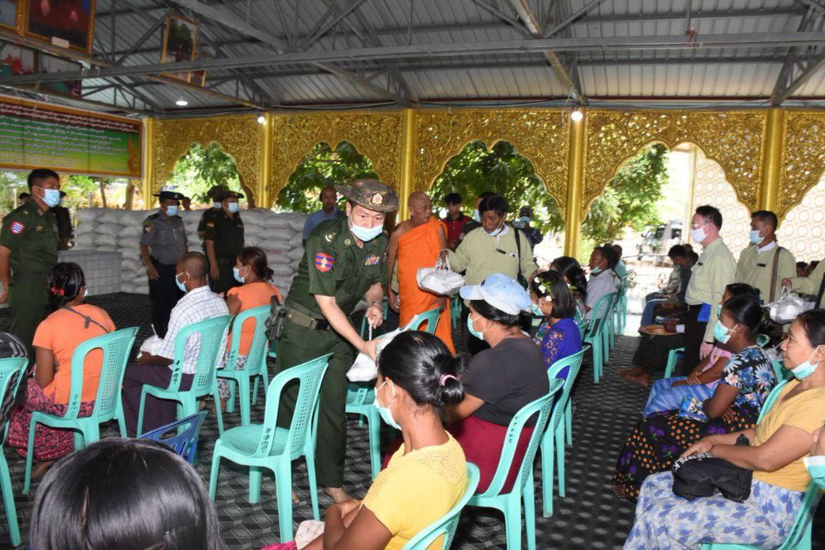 MoeSatKhinn's tweet photo. Residents of Laputta district, Ayeyarwaddy Division seek shelter at the Cyclone Mocha Evacuation Center. The military donated 100 bags of rice, along with food preparation items, & nonperishables for all at the shelter. #WhatsHappeningInMyanmar #teamwork #emergencypreparation https://t.co/RQv0JTXB6v