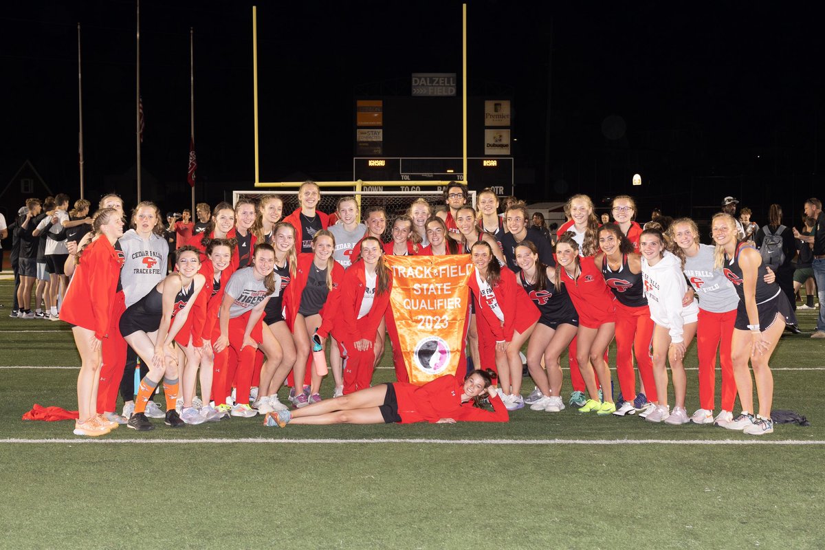 Great District meet last night! Congrats to our <a href="/CFHSTrackField/">Cedar Falls Girls T&F</a> and <a href="/CedarFallsTrack/">CF Men Track & Field</a> #tigerpride #ticketpunched