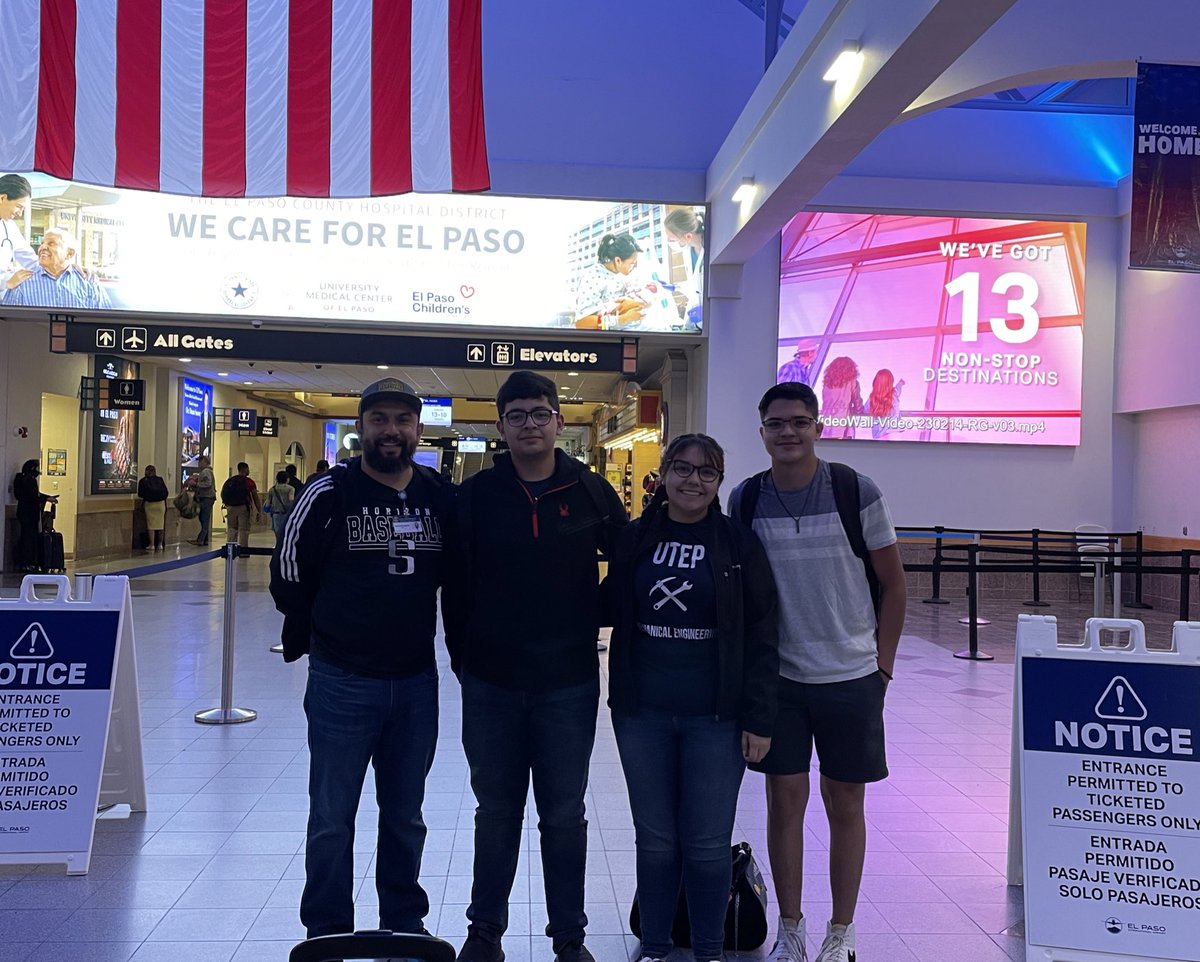 EdTech_ObeOne's tweet photo. And we are off! Clarissa, Diego and Brandon are ready to represent @ClintISD in Flint, Michigan at the @REC_Foundation Aerial Drone Championships. Let’s wish them the best of luck. #ClintTech #ScorpionStrong https://t.co/fbyejAcGXd