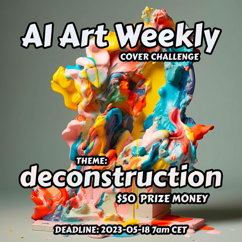 Dear #aiartcommunity 🧡 I'm looking for #aiartweekly cover submissions! Winner gets $50 and all finalists will be mentioned in issue #34 ✨

This week will be difficult! Theme is "deconstruction" 🏗️

2 images max
10:14 vertical aspect ratio
Unminted
Like+RT

Submit below! 👇