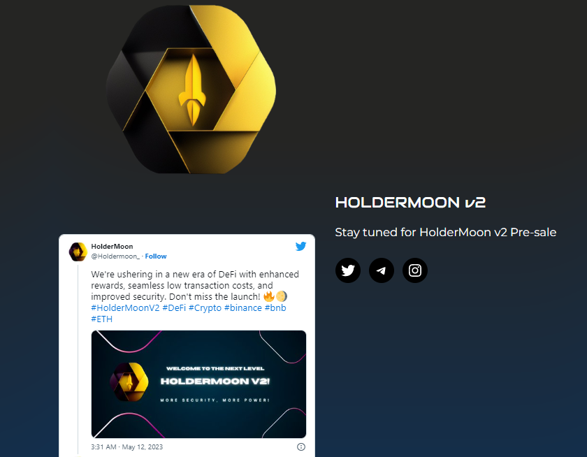 Holdermoon_'s tweet photo. 🎉 The countdown has started at https://t.co/GAj1ezhl7W ! Exciting presale preparations are underway. Get ready to stake your claim in the future of DeFi. Be a part of this financial revolution! #HolderMoonV2 #Presale #CryptoInvesting #DeFi #BSC #BNB #BTC https://t.co/05ecSgtA7v