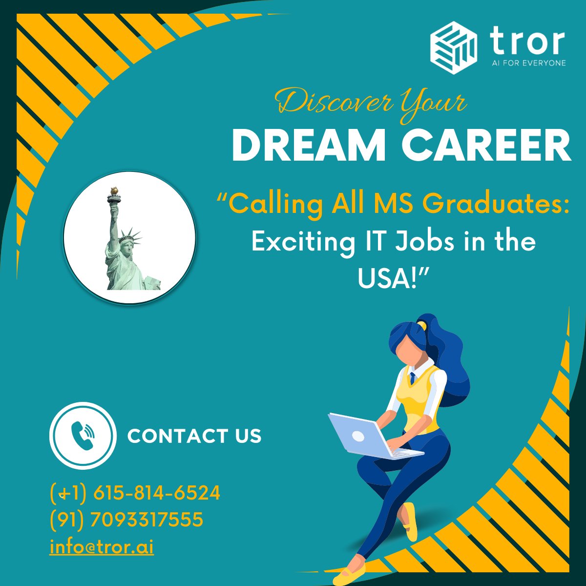 ai_tror's tweet image. Exciting IT Job Opportunities for MS Graduates in the US!

To take the next step, simply email or call us
Thank You!
(+1) 615-814-6524
(91) 7093317555
info@tror.ai

#itjobs #usjobs #msgraduate #us #jobsinusa