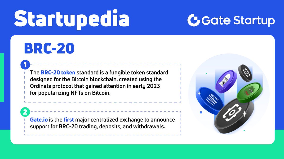 🔎 Today's #Startupedia: #BRC20 

BRC-20 is a token standard built on the Bitcoin network. Gate.io is the first major centralized exchange to announce support for BRC-20 trading, deposits, and withdrawals.

👀Which #BRC20 tokens are you watching this week?