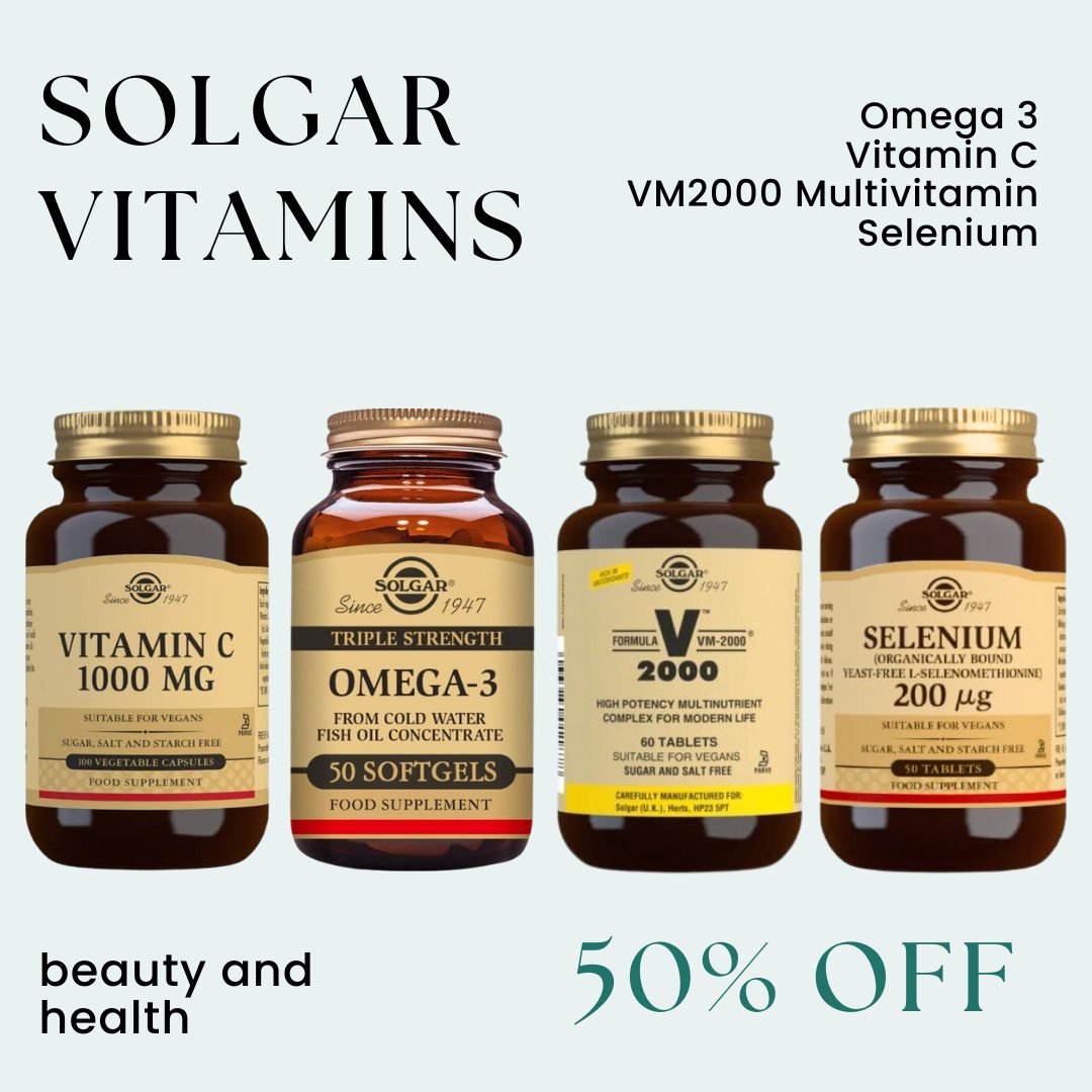 We have a number of Solgar vitamins with 50% off  - Omega 3, Vitamin C, VM2000 Multivitamin, Selenium. Come around to get your discount ☺️

#vitalishealthbelfast #vitalishealth #solgar #privategp #privategpbelfast