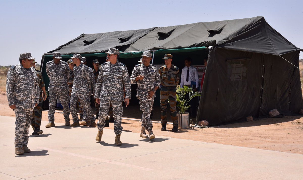 SWAC_IAF's tweet photo. Air Marshal Narmdeshwar Tiwari #AirOfficerCommandinginChief #SWAC visited Air Force Station Phalodi today. #AOCinC reviewed current operational preparedness of the station. He complimented the station personnel for their dedication and zeal towards duty in service to the Nation https://t.co/BgYjLOdLlk