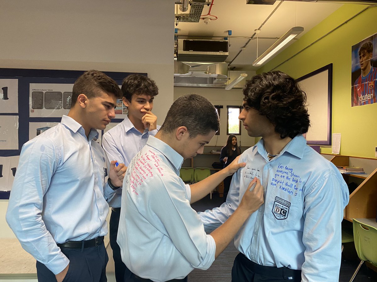 DCol_SixthForm's tweet image. Laughter and more than a few tears as we bid farewell to Year 13 with a few DC traditions. First of all, shirt signing.