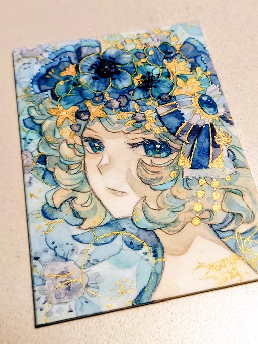 完成。今回は結構金色使いました。 #ATC #水彩 #watercolor