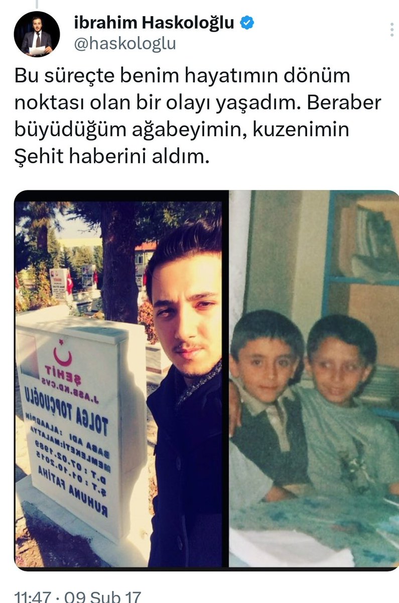Malatya'nın gülü, duayen gazetecim. Kimsenin adamı değil, dürüst ve vatansever.
Şehidimizin ve tüm şehitlerimizin ruhu şad olsun.