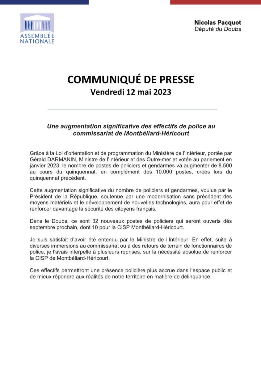 Nicolas_Pacquot's tweet photo. [Communiqué de presse]

➡️ Une augmentation significative des effectifs de police au commissariat de Montbéliard-Héricourt

#Montbeliard #Hericourt #Police https://t.co/PsUQpz7uXC