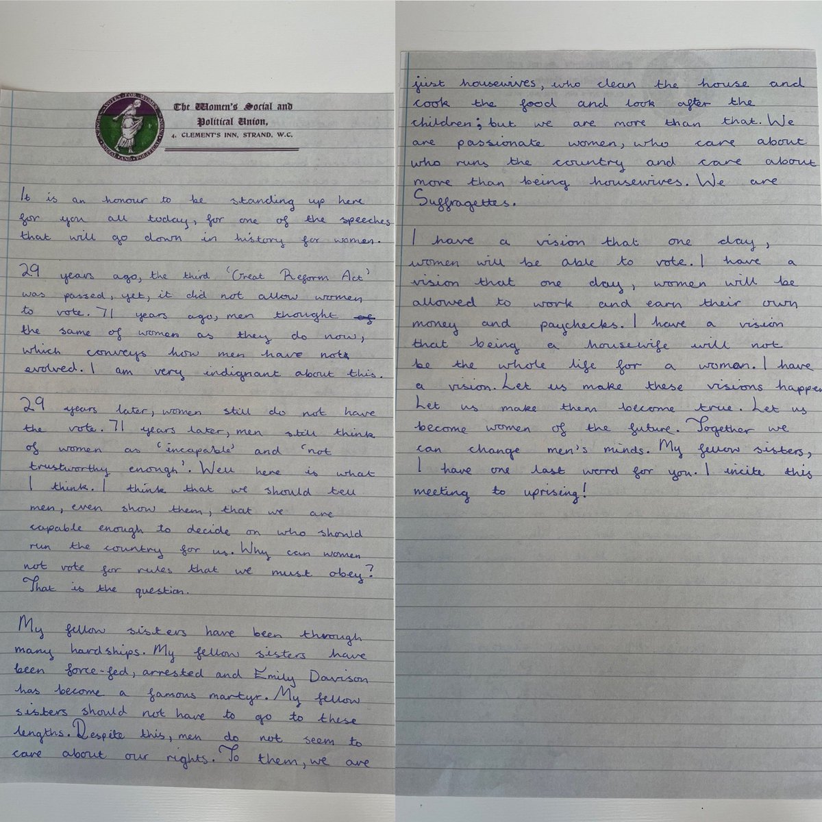 ASJSASIS's tweet photo. #Y6 were so inspired by ‘Suffragette: The Battle for Equality’ by David Roberts & wrote incredible persuasive speeches from the perspective of Suffragists in 1913, following the death of Emily Davidson. 💜🤍💚 #ASJS #wherethosewhoinspirecometobeinspired #activism @theliteracytree https://t.co/3UIkXqTxVu