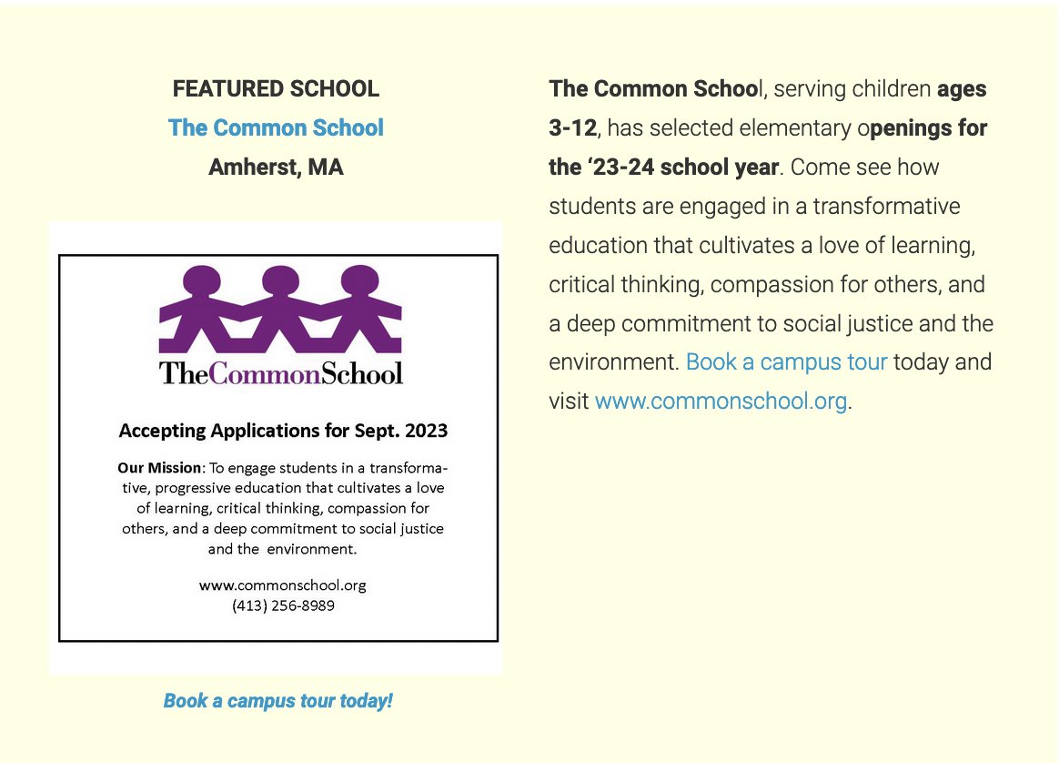 The Common School is now accepting applications for the upcoming school year for children ages 3-12. See how their transformative education fosters a love of learning, critical thinking, compassion, social justice, and environmentalism in their students: conta.cc/3VwOe1s