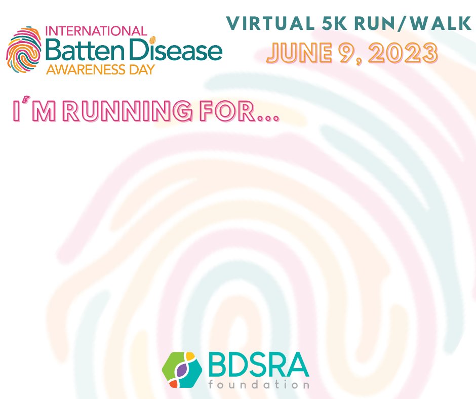BDSRA's tweet photo. Introducing this year’s racing bibs for the International Batten Disease Awareness Day Virtual 5K! Who are you running or walking for? Let us know by taking a photo or video with your bib, using the hashtags #ImRunningFor or #ImWalkingFor, and tagging BDSRA! 👟

🔗 in bio! https://t.co/xwtrNLXviB