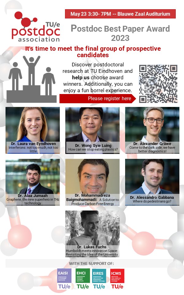 Join us on May 23 in the Blauwe Zaal for TU/e's Best Paper Award event! Nine postdocs will present their research in three-minute pitches, followed by Q&amp;A. See who impresses the jury and audience the most. Enjoy a free borrel!  #TUe #research  #community #communication #event