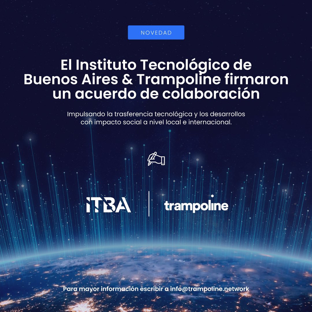 🤝🏼 El Instituto Tecnologico de Buenos Aires (ITBA) y Trampoline Network firmaron un acuerdo de colaboración con el objetivo de impulsar la vinculación y transferencia de tecnología a nivel local e internacional. #itba #trampoline #trampolinenetwork