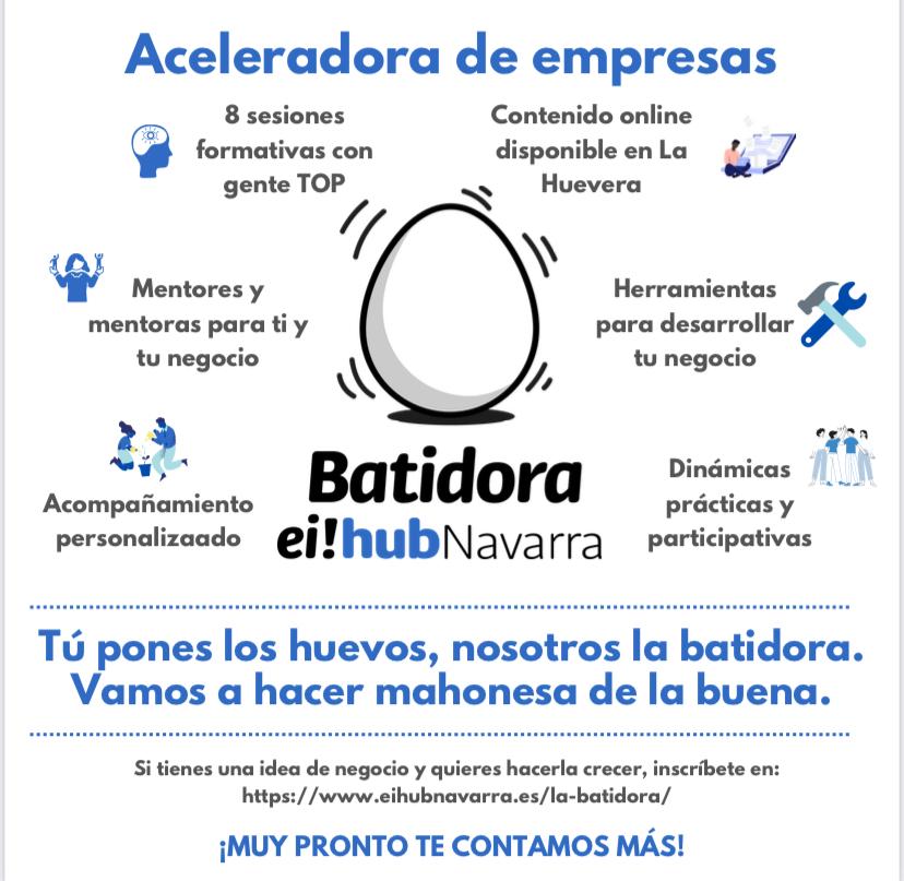 EiHubNavarra's tweet photo. Te lo avisamos hace unos días: ya está aquí “La batidora”. Así que toma nota, prepara tu vaso, tus ingredientes, le echamos unos huevos y a batir. 🥚 https://t.co/aylUuZ1sNN