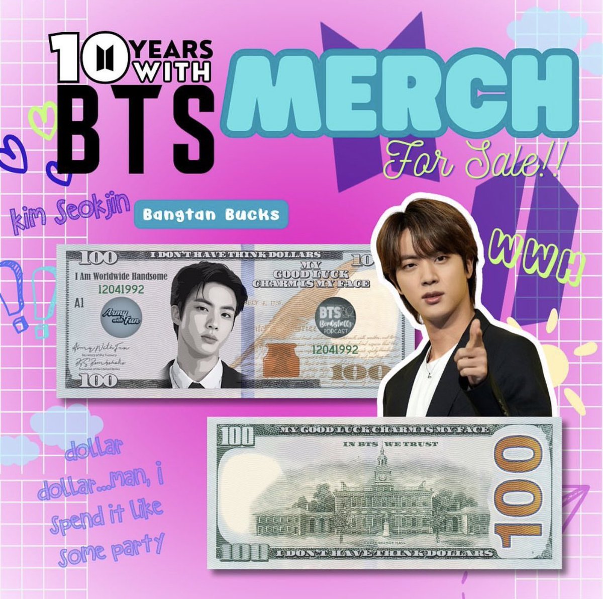 BTSBombshells's tweet photo. @dyreerawrs Ahhh! Love that you love them!! We are throwing a 10 year anniversary party in San Diego with @4RMY7_613 and made them along with the other members!! Check out the card @4RMY7_613 posted for more details but here’s a sneak peak of the others 💜💜 https://t.co/S0v2eZWdhp