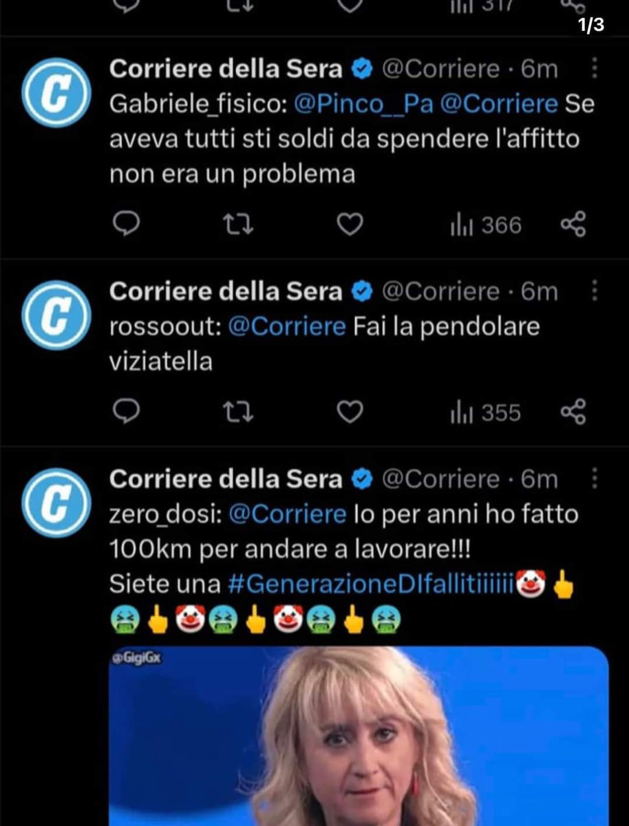 PaoloCornetti14's tweet photo. Al @Corriere deve essersi impallato il bot che gestisce gli account fake che sbraitano odio per fare engagement.
In un Paese serio questa cosa sarebbe indagata molto a fondo. https://t.co/Q8zO2Jwjfg