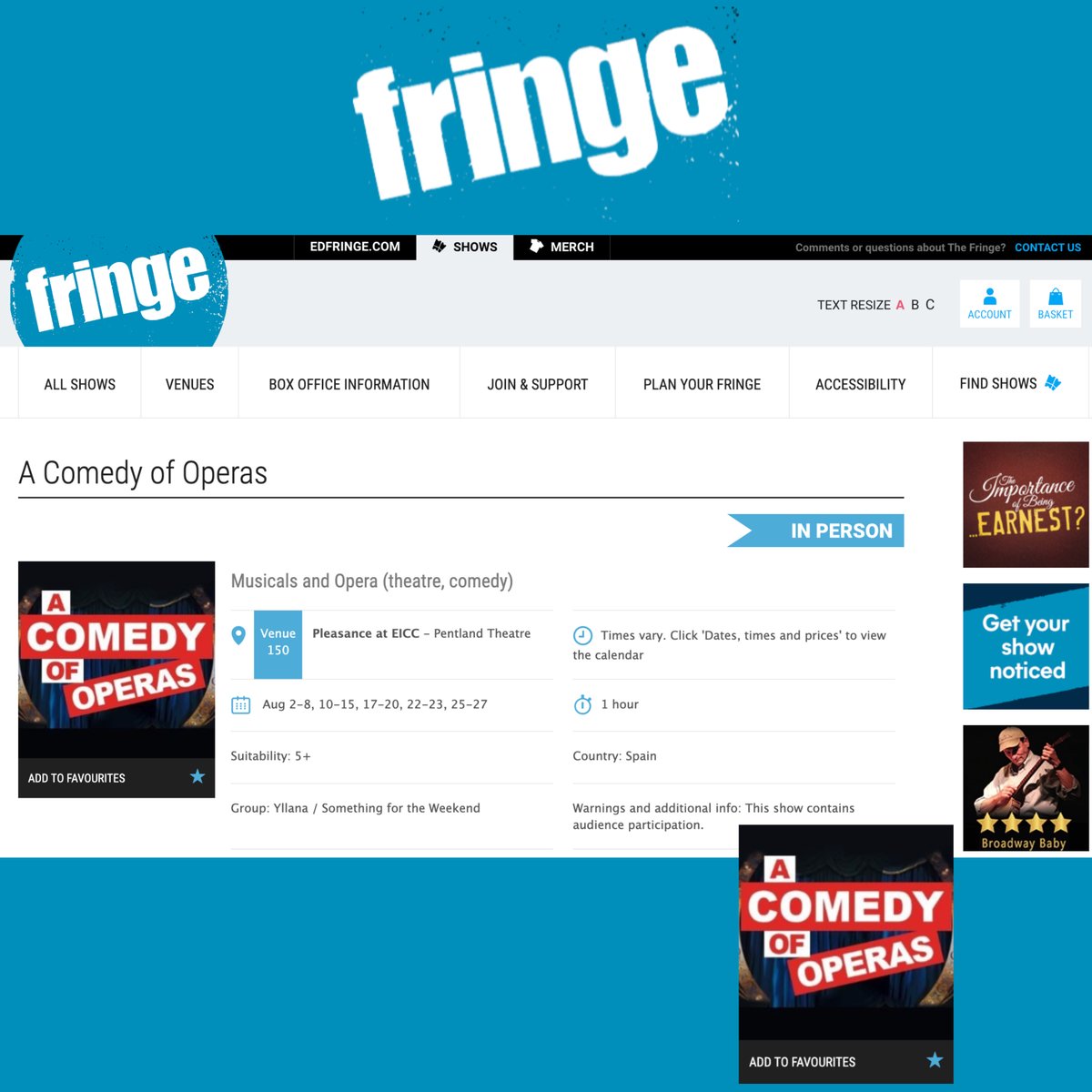 yllanaoficial's tweet photo. ✨¡OS VEMOS en el Edinburgh Festival Fringe este mes 
de agosto! 🎭 @edfringe
#AComedyOfOperas

📍 @ThePleasance 
@SFTWshows
@theoperalocos

🗓 ¡Ya puedes escoger tu fecha! ⬇️
https://t.co/sxVJ5B48bN

#yllana #AComedyOfOperas #TheOperaLocos #EDINBURGH #festival #Fringe #Pleasance https://t.co/ycs2njRS2U