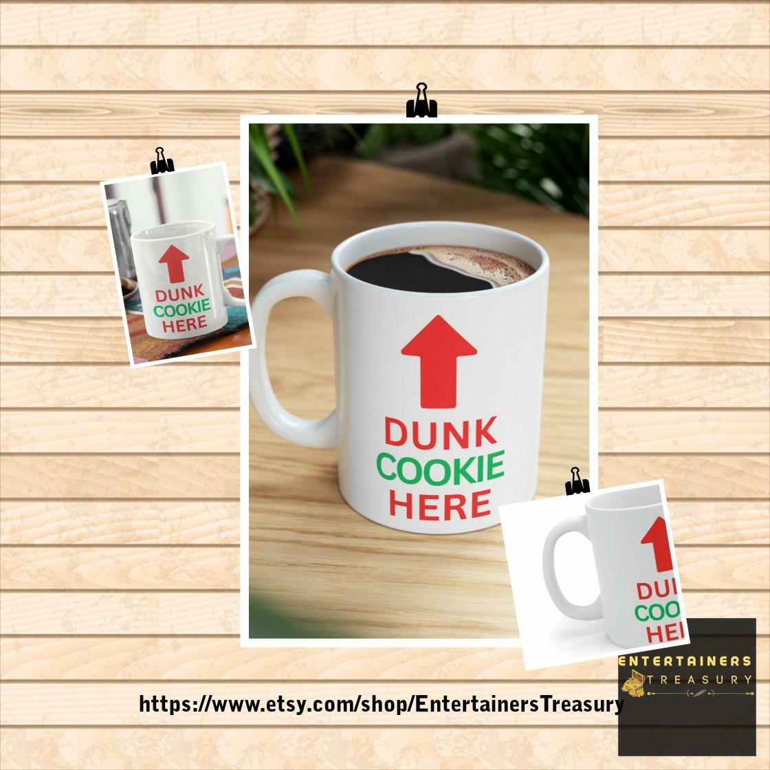 Dunk Cookie Here 11 oz Ceramic Coffee Mug | Christmas Holiday Gift | Gift For Mom Dad | Gift For Him Her | Coffee Lover Gift #ChristmasMug #KidsChristmasMug 
Buy here etsy.com/listing/145549…