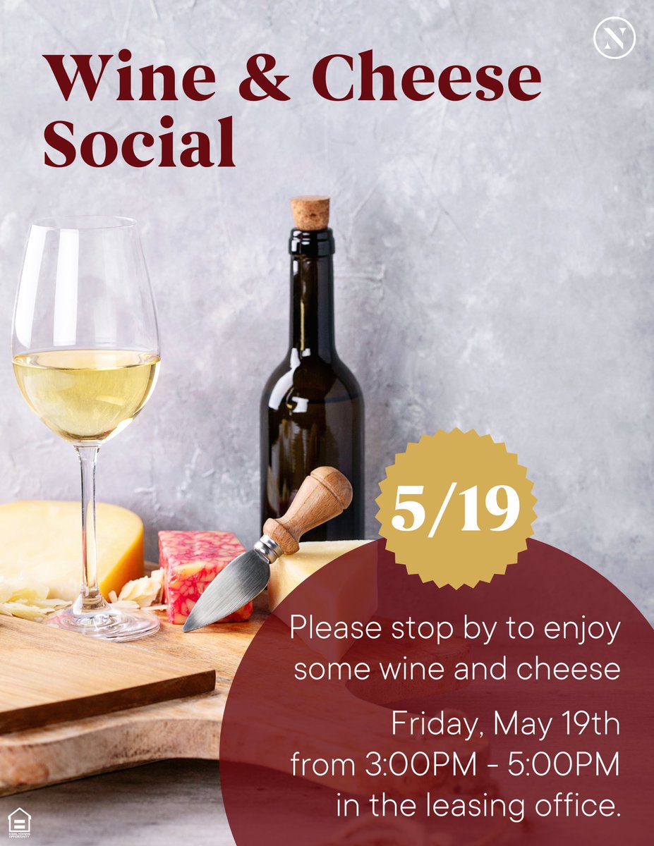 Join us for a Wine & Cheese Social at Grandeville!
Friday, May 19th starting at 3 PM

#WeLoveOurResidents #LoveWhereYouLive #ResidentEvents #OrangeCity #LuxuryRentals #Community