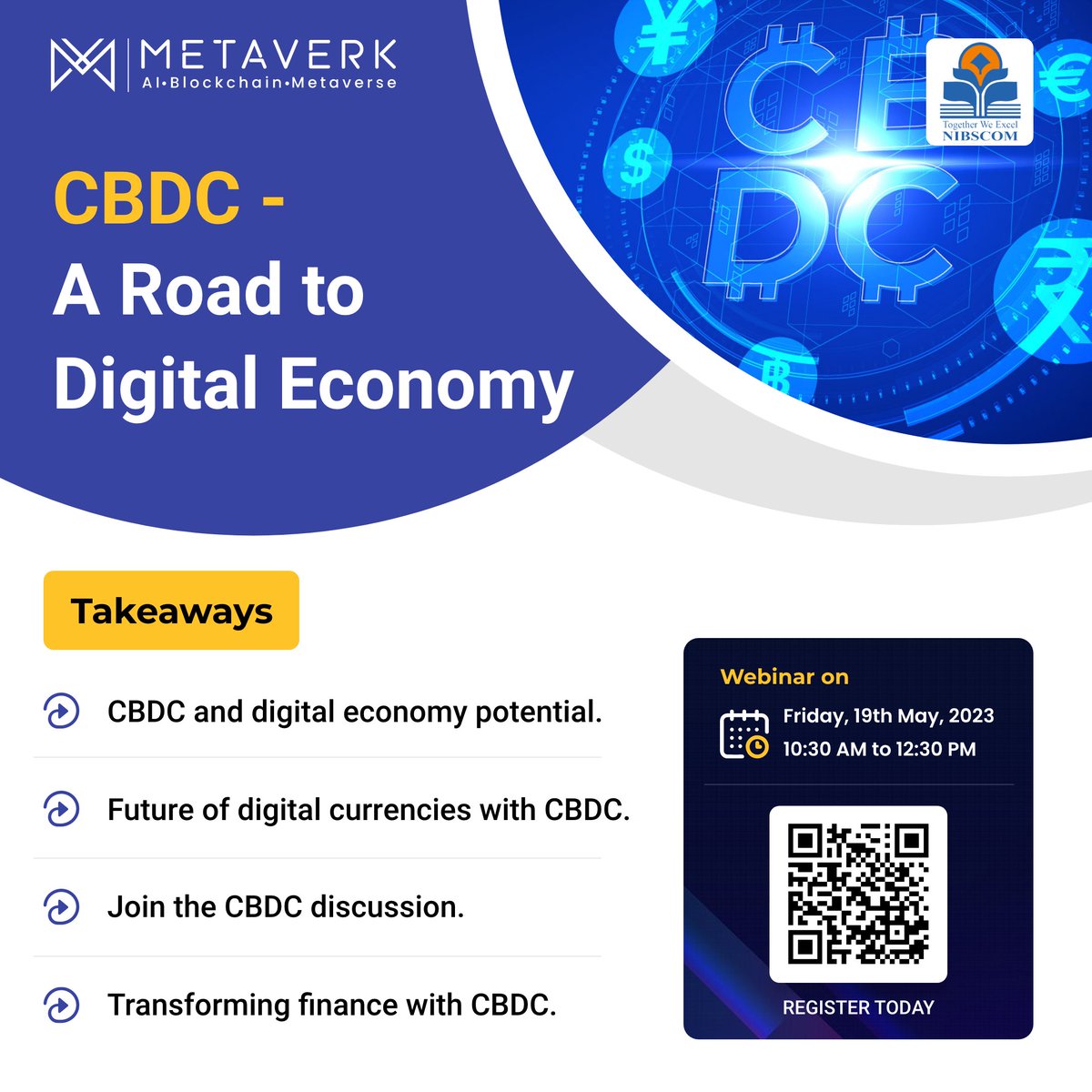 metaverk's tweet photo. Join for an insightful conversation on the transformative potential of CBDCs &amp; how they could reshape the financial landscape of India &amp; beyond. 

Date: 19th May, 2023 | Time: 10:30 AM - 12:30 PM
Register now: https://t.co/cc4IFVEese 

#Metaverk #CBDC #CentralBankDigitalCurrency https://t.co/27ibffrrGk