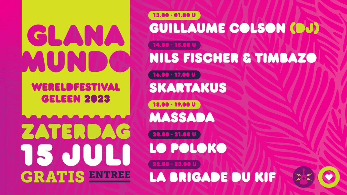 Glanamundo's tweet image. 𝗗𝗶𝘁 𝗶𝘀 𝗱𝗲 𝗹𝗶𝗻𝗲-𝘂𝗽 𝘃𝗮𝗻 𝗵𝗲𝘁 𝗚𝗹𝗮𝗻𝗮𝗺𝘂𝗻𝗱𝗼 𝗪𝗲𝗿𝗲𝗹𝗱𝗳𝗲𝘀𝘁𝗶𝘃𝗮𝗹 𝟮𝟬𝟮𝟯! Op 𝘇𝗮𝘁𝗲𝗿𝗱𝗮𝗴 𝟭𝟱 𝗷𝘂𝗹𝗶 is het weer zover! Dan vindt op de Markt in #Geleen de 5de editie plaats van het Glanamundo Wereldfestival.