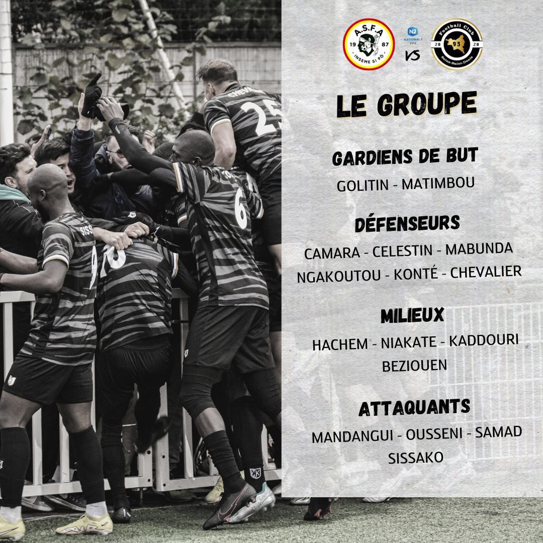 FC93officiel's tweet photo. 🚨🚨 Le groupe convoqué pour la rencontre de ce soir !
#AllezFC93 https://t.co/RdkI046Dy2