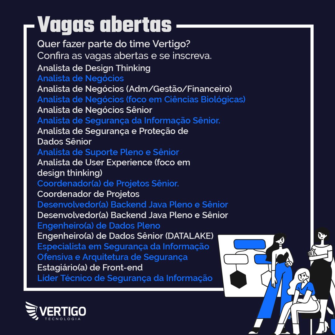 vertigotech_'s tweet photo. Quer fazer parte do time Vertigo Tecnologia? 💙

O nosso time não para de crescer, por isso abrimos #vagas em diversas áreas, escolha aquela que você mais se identifica e faça a sua inscrição!

Acesse: https://t.co/F0tpz5pr8O

#TI #Dev #BackEnd #Java #JavaPleno #Vagas https://t.co/32EZrnnA9d