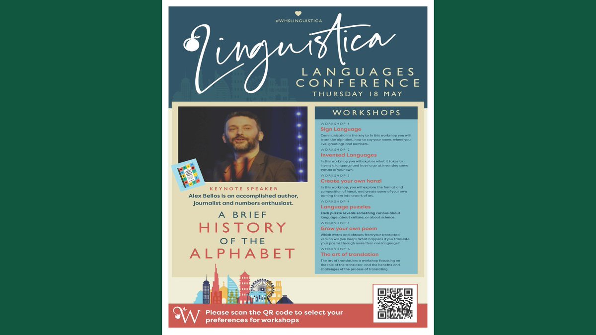 Wimbledon High (@WimbledonHigh) on Twitter photo 2023-05-16 12:12:00 Can't wait for the #WHSLinguistica conference on 18 May! Keynote speaker @alexbellos & workshops on translation, invented languages, sign language & much more! It's going to be 精彩绝伦 🇧🇴fascinante مبهر faszinierend🇨🇮 eltur tìtxen si 🇦🇫захоплюючий 🇧🇷hynod ddiddorol चित्ताकर्षक Can't wait for the #WHSLinguistica conference on 18 May! Keynote speaker @alexbellos & workshops on translation, invented languages, sign language & much more! It's going to be 精彩绝伦 🇧🇴fascinante مبهر faszinierend🇨🇮 eltur tìtxen si 🇦🇫захоплюючий 🇧🇷hynod ddiddorol चित्ताकर्षक
