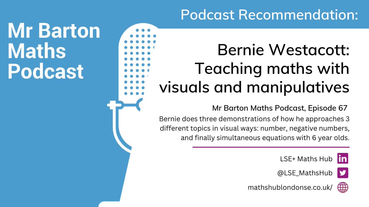 LSE_MathsHub's tweet photo. 🥳#MathsPodcast Monday's are back!
👥Join @mrbartonmaths and @berniewestacott as they discuss teaching maths with visuals and manipulatives
📲Listen (or watch) here: https://t.co/aJZARX7zy7 https://t.co/f0tRekoShV