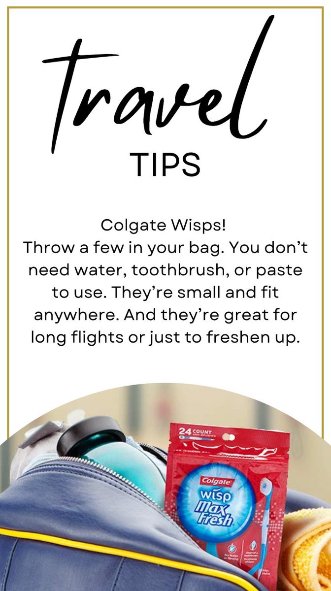 Travel Tips - I always throw a few <a href="/Colgate/">Colgate Smile</a> Wisps in my bag when I am traveling to give myself an instant refresh feeling. #travel #familytravel #traveltips